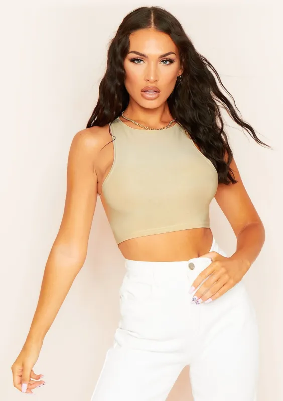 Kylie Beige Extreme Racer Crop Top sold by Missy Empire