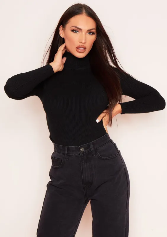 Jaley Black Roll Neck Long Sleeve Top made by Missy Empire
