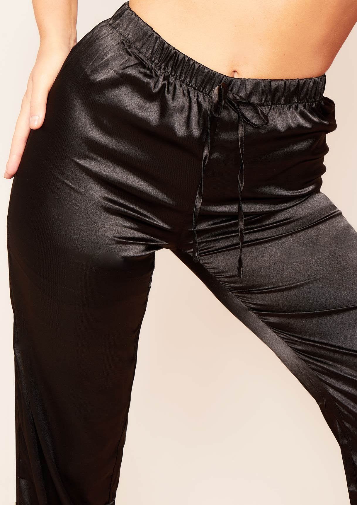 Isabelle Black Satin Pyjama Wide Long Leg Pants sold by Missy Empire product image thumbnail 3