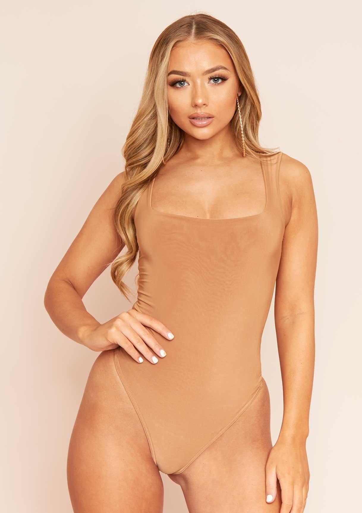 Mia Camel Slinky Square Neck Sleeveless Bodysuit sold by Missy Empire product image thumbnail 4