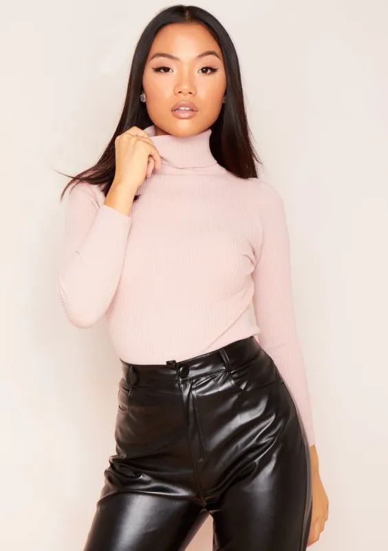 Jaley Pink Roll Neck Long Sleeve Top made by Missy Empire