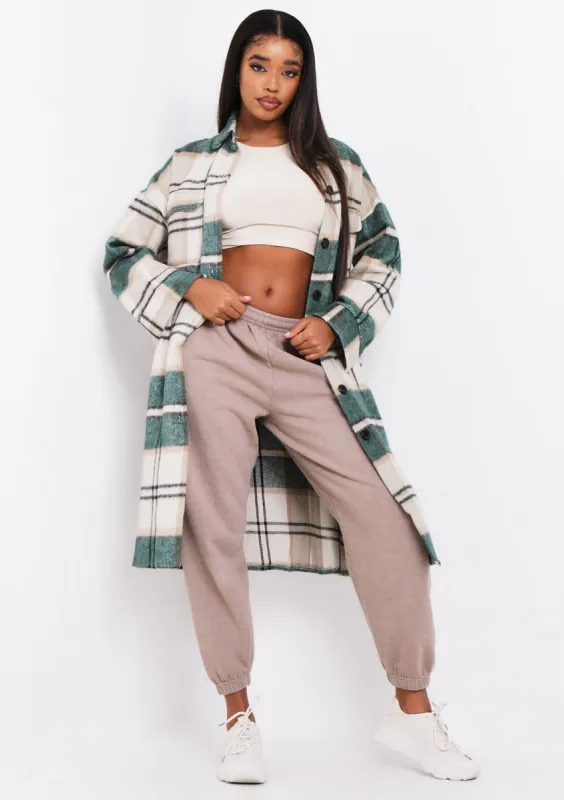 Faye Green Checked Longline Shacket made by Missy Empire