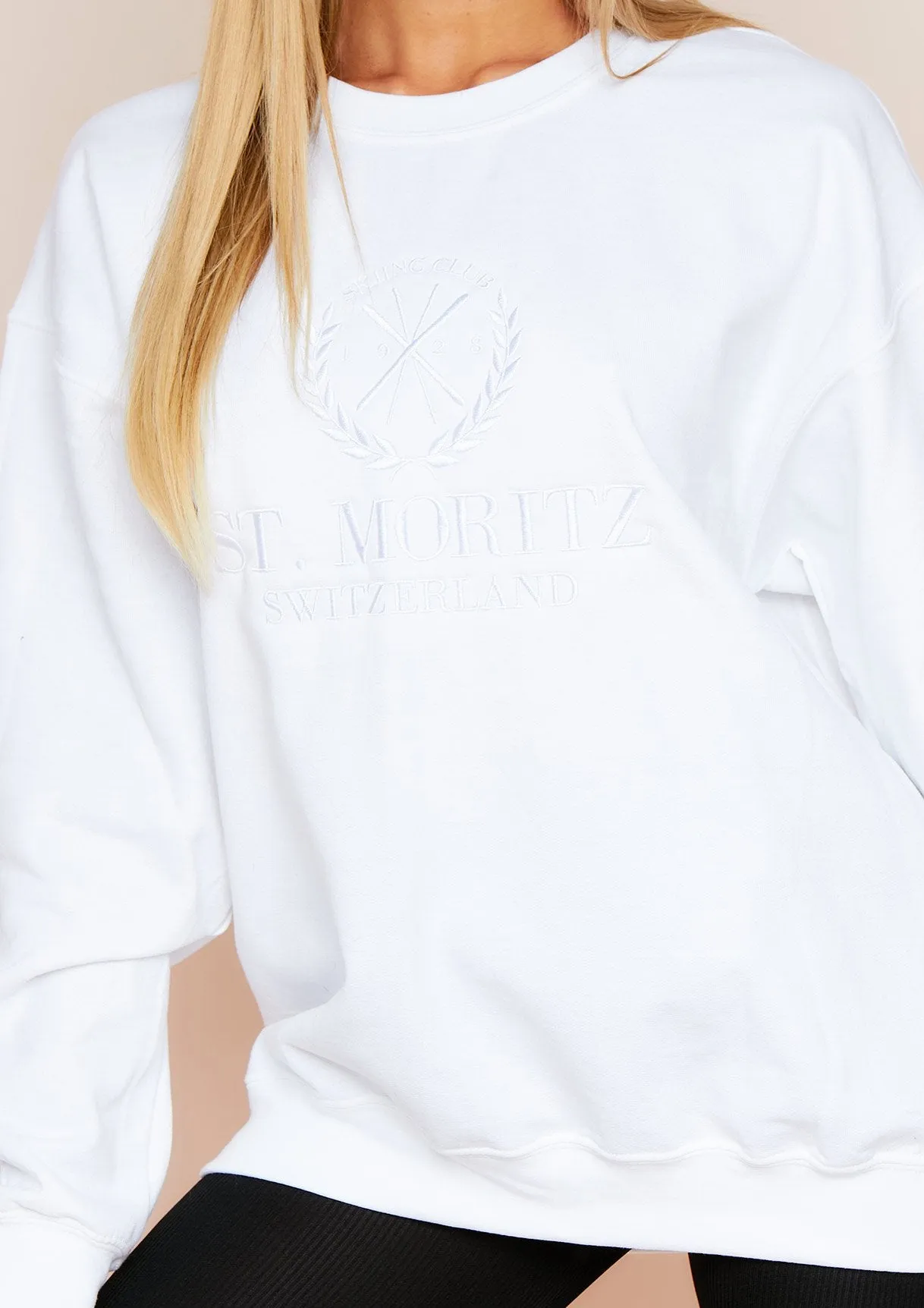 Halyn White St. Moritz Slogan Oversized Sweatshirt sold by Missy Empire product image thumbnail 3