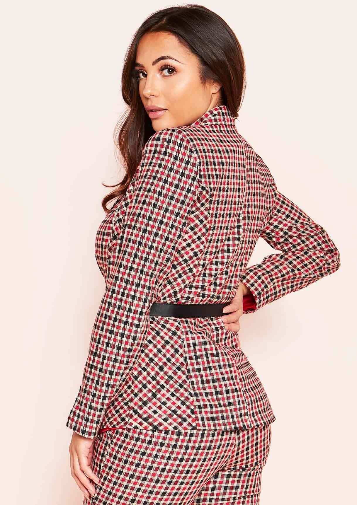 Alanis Red Checked Belted Blazer sold by Missy Empire product image thumbnail 2