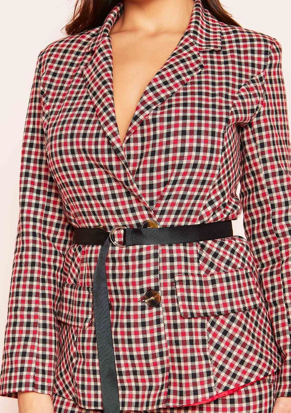 Alanis Red Checked Belted Blazer sold by Missy Empire product image thumbnail 3