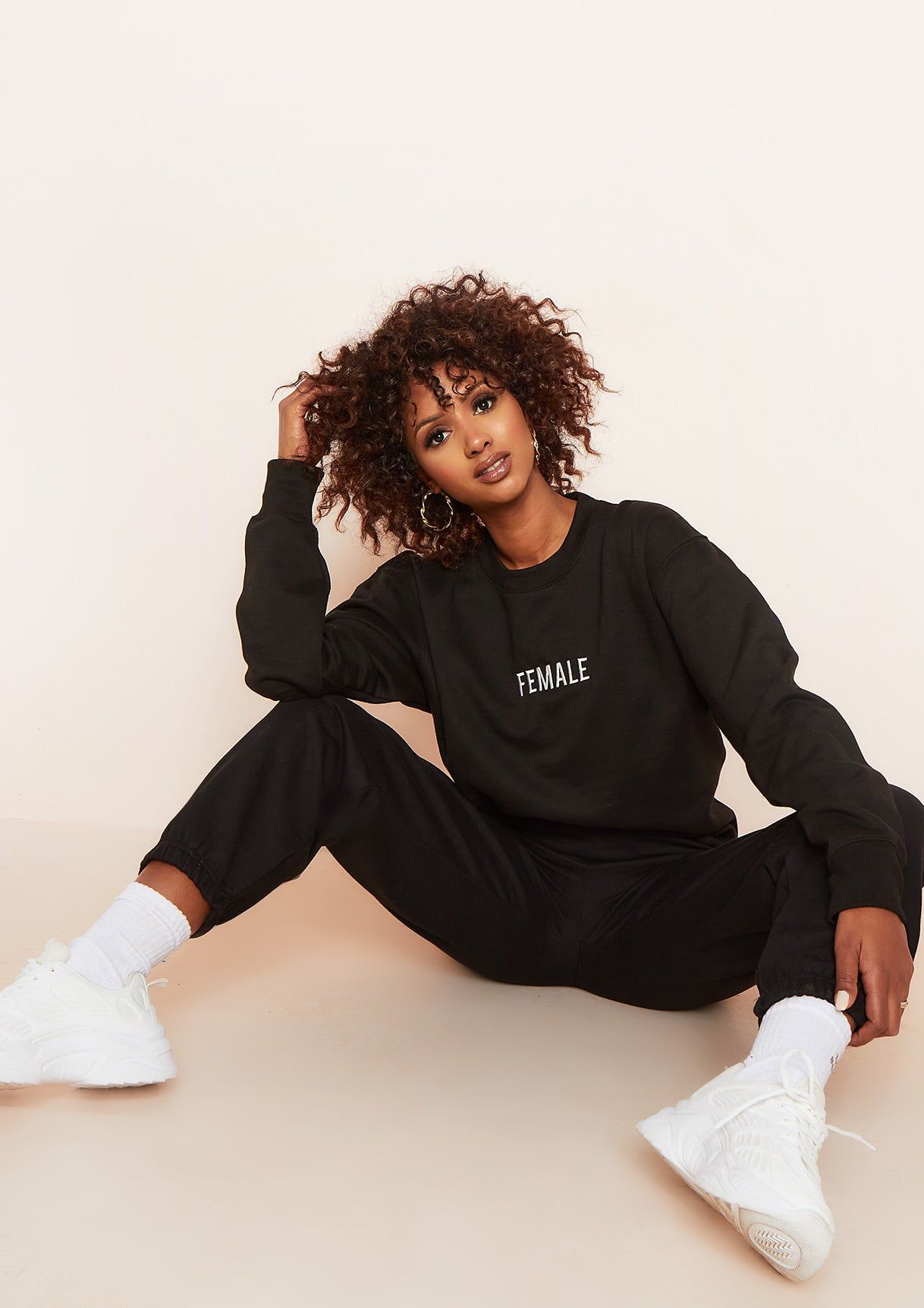 Ruth Black Female Slogan Oversized Tracksuit Sweatshirt sold by Missy Empire