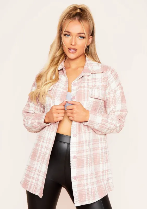Shelby Pink Checked Shacket sold by Missy Empire