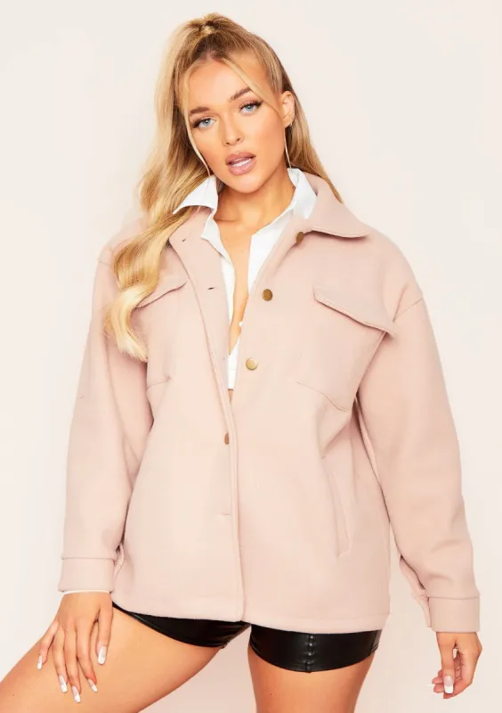 Dala Pink Oversized Pocket Shacket sold by Missy Empire