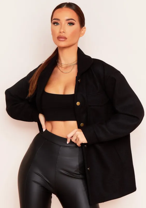 Dala Black Oversized Pocket Shacket sold by Missy Empire