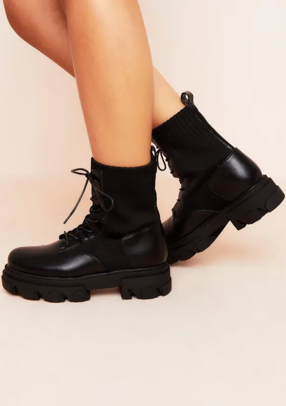 Kaley Black Lace Up Chunky Boots sold by Missy Empire