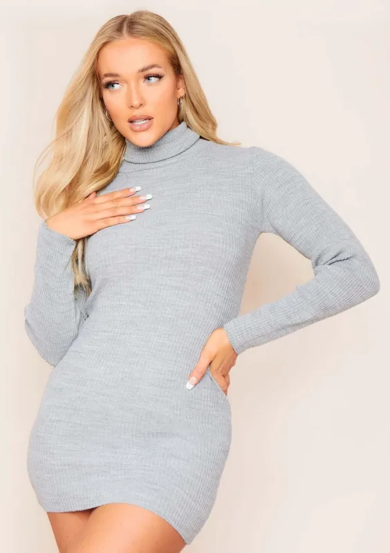 Nikita Grey Roll Neck Knitted Mini Dress sold by Missy Empire
