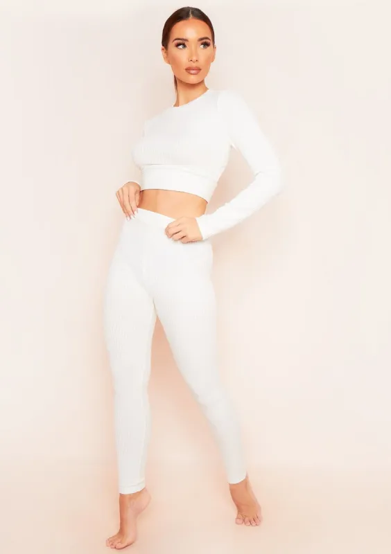 Sarah Cream Brushed Ribbed Legging sold by Missy Empire