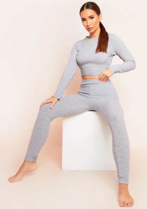 Sarah Grey Brushed Ribbed Legging sold by Missy Empire