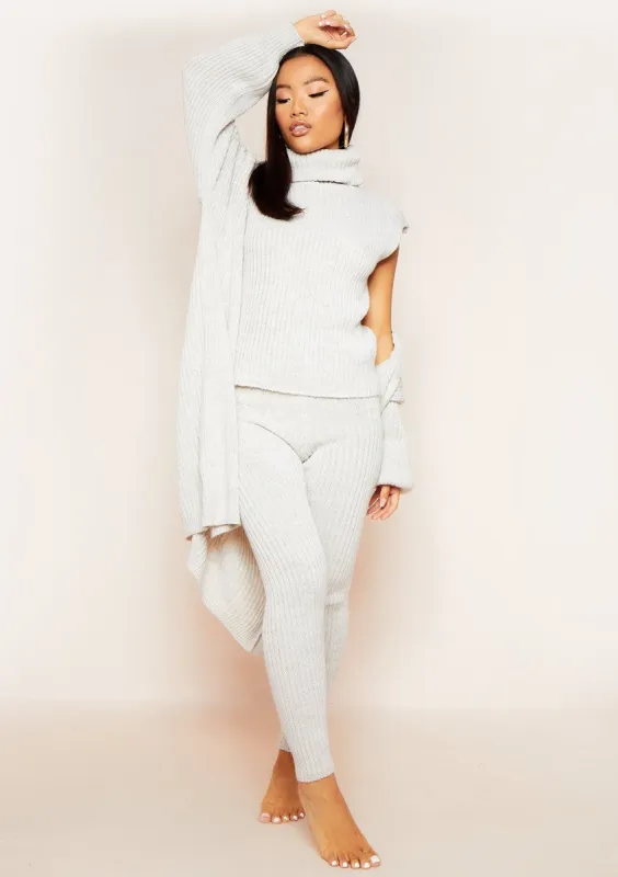 Holly Beige 3 Piece Knitted Roll Neck Lounge Set sold by Missy Empire