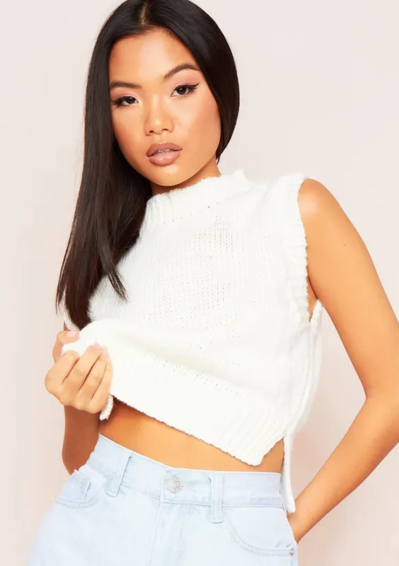 Ariana Cream Cropped Knitted Sleeveless Vest made by Missy Empire
