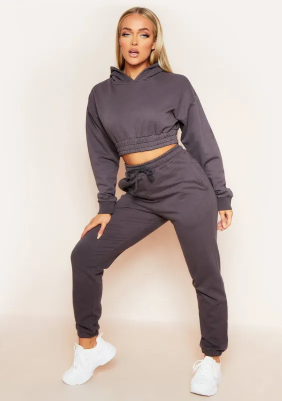 Angela Charcoal Elasticated Hem Drawstring Joggers sold by Missy Empire
