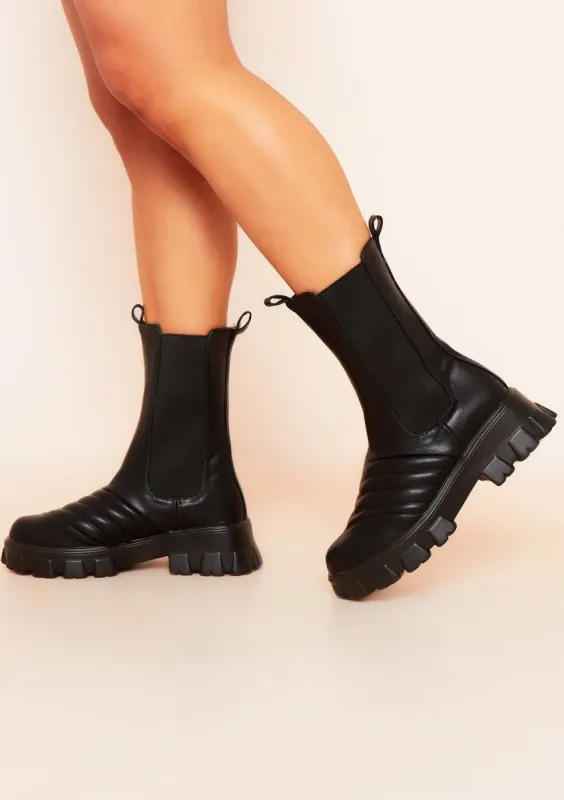 Abigail Black Chunky Sole Biker Quilted Boots made by Missy Empire