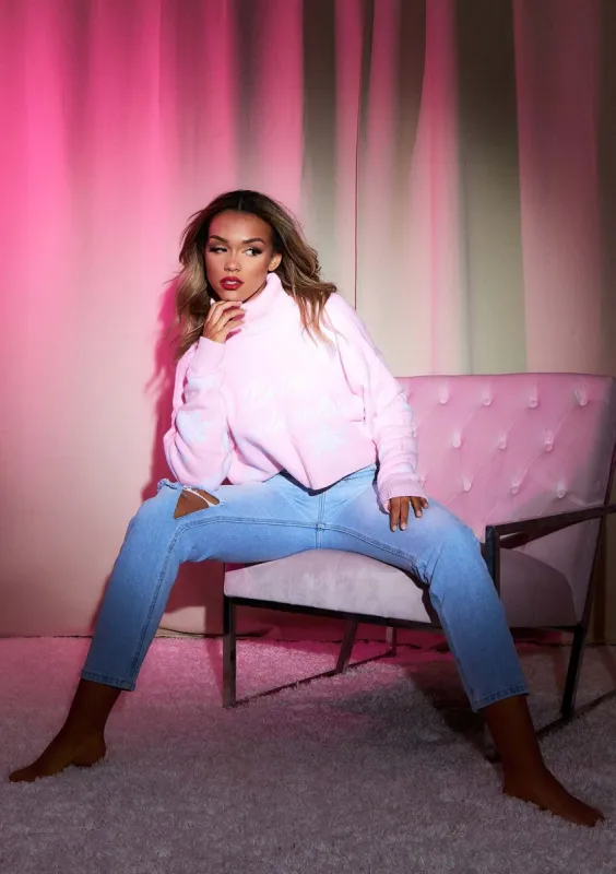 Ella Pink 'Baby It's Cold Outside' Roll Neck Knitted Cropped Christmas Jumper made by Missy Empire