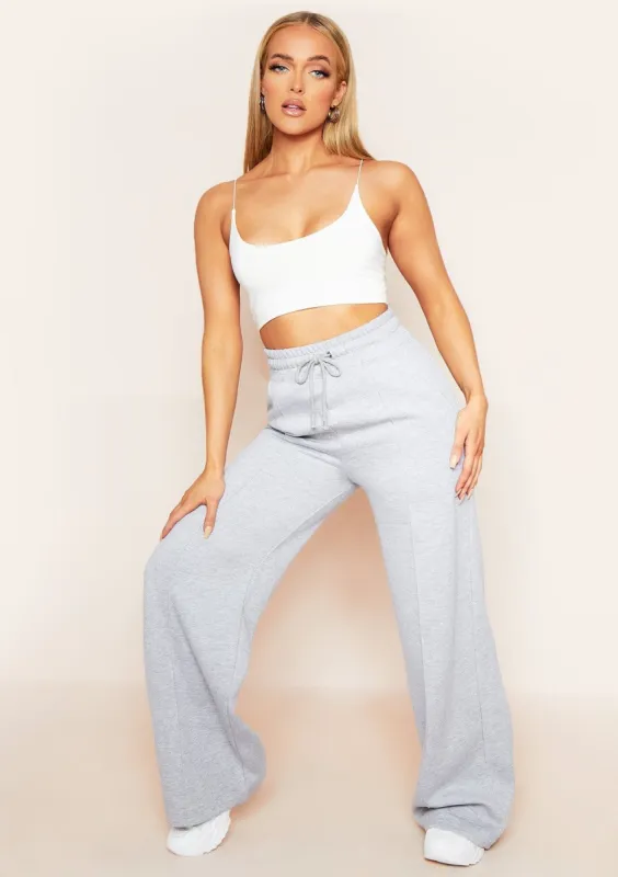 Delila Grey Marl Wide Leg Seam Detail Drawstring Joggers sold by Missy Empire