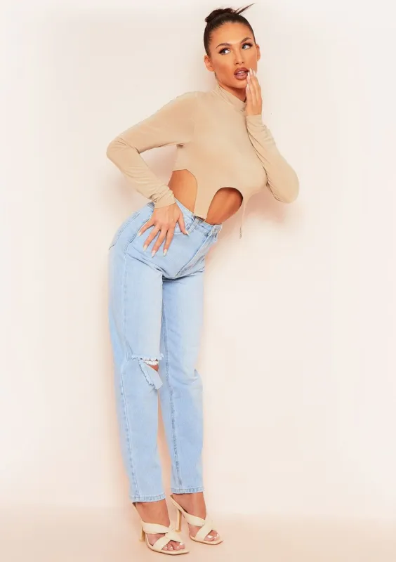 Eloise Light Wash Ripped Knee Mom Jeans sold by Missy Empire