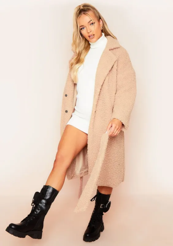 Kendal Camel Teddy Borg Tie Waist Coat made by Missy Empire