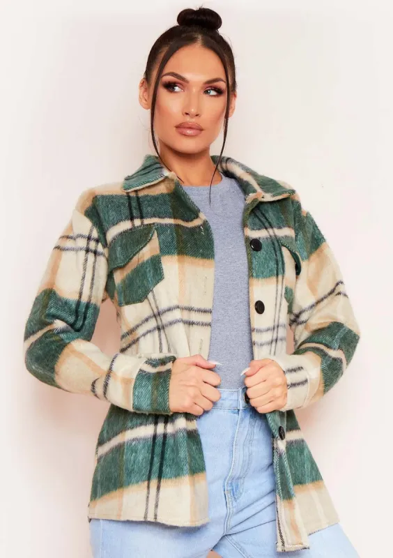 Rita Green Oversized Checked Shacket sold by Missy Empire