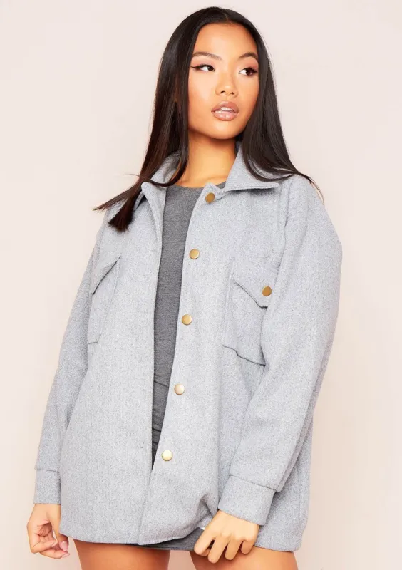 Lana Grey Pocket Front Shacket sold by Missy Empire