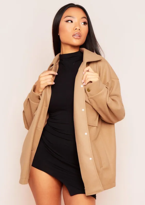 Lana Beige Pocket Front Shacket sold by Missy Empire