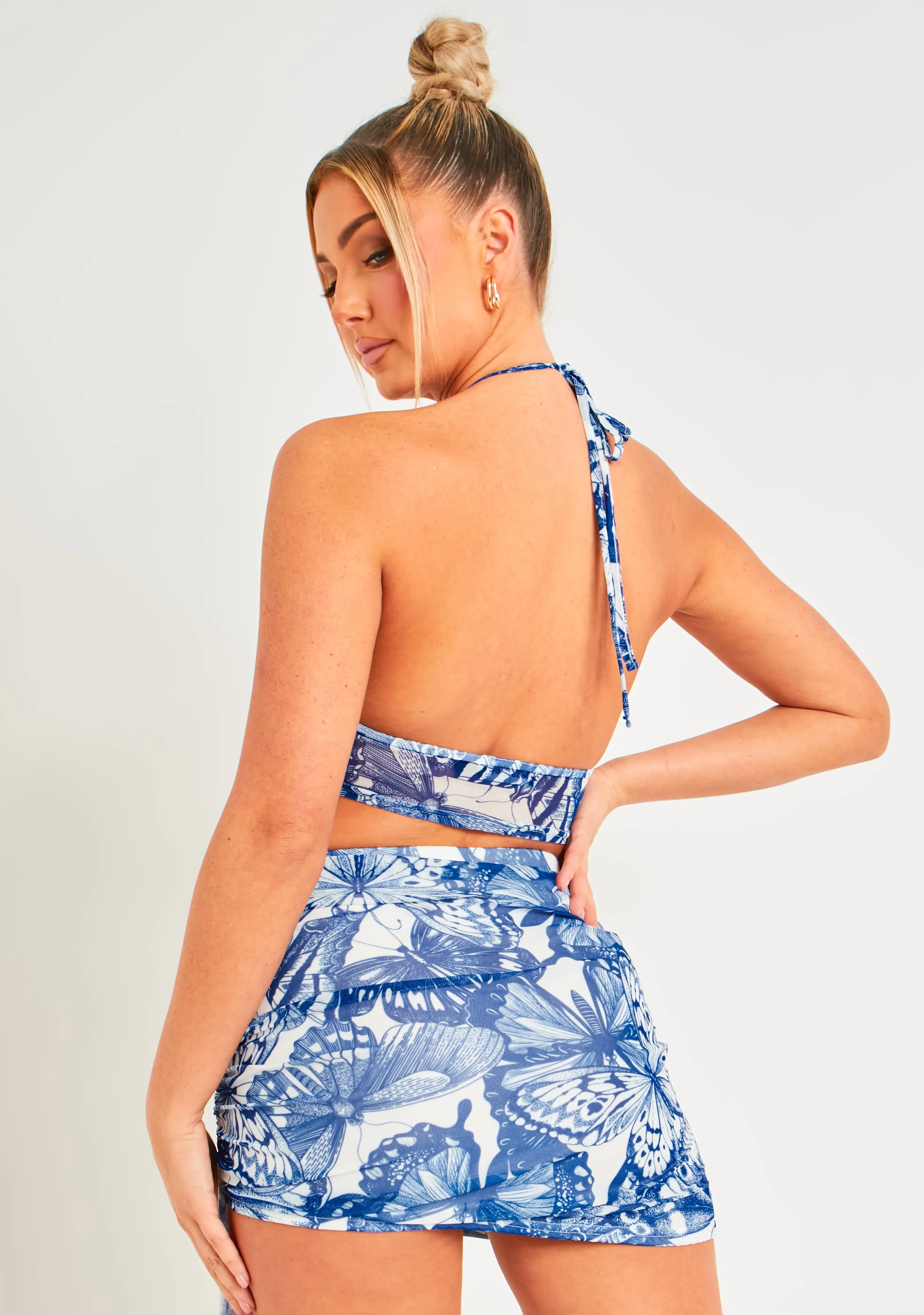 Lily Blue Butterfly Print Halter Neck Mesh Top sold by Missy Empire product image thumbnail 3