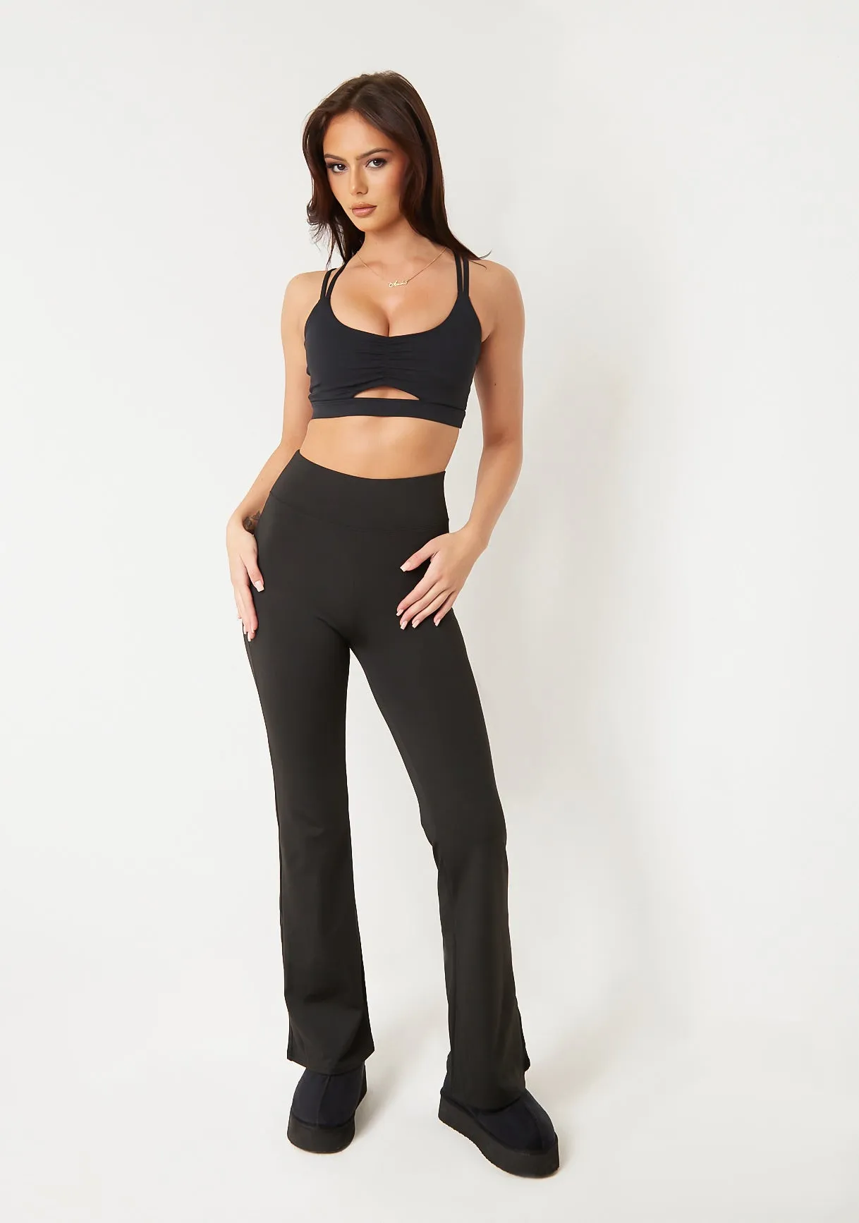 Felicity Black Flared Yoga Pants sold by Missy Empire