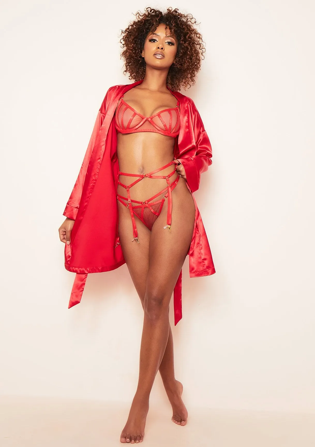 Demi Red Satin Tie Waist Robe sold by Missy Empire product image thumbnail 4