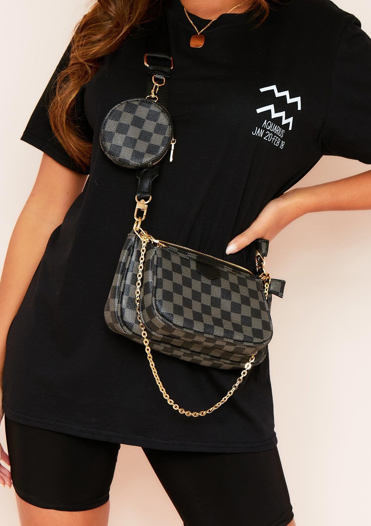 Aylani Black Trio Chain Cross Check Body Bag sold by Missy Empire product image thumbnail 2
