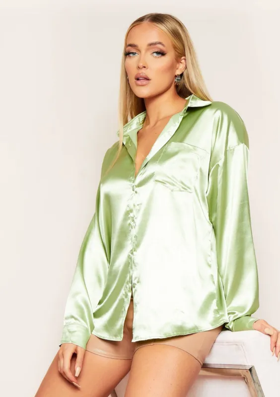 Jessica Sage Oversized Thick Satin Button Through Shirt sold by Missy Empire