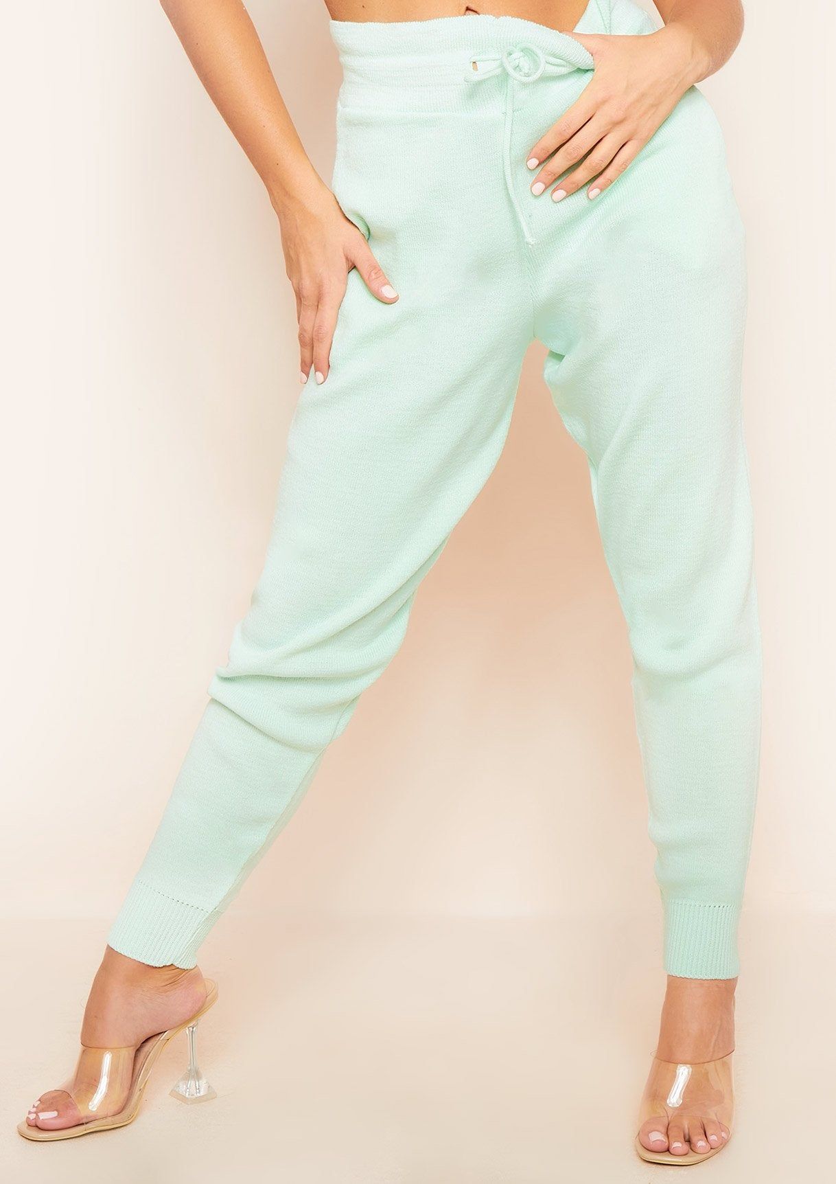 Jenniya Mint Green Knitted Jogger Bottoms sold by Missy Empire product image thumbnail 2