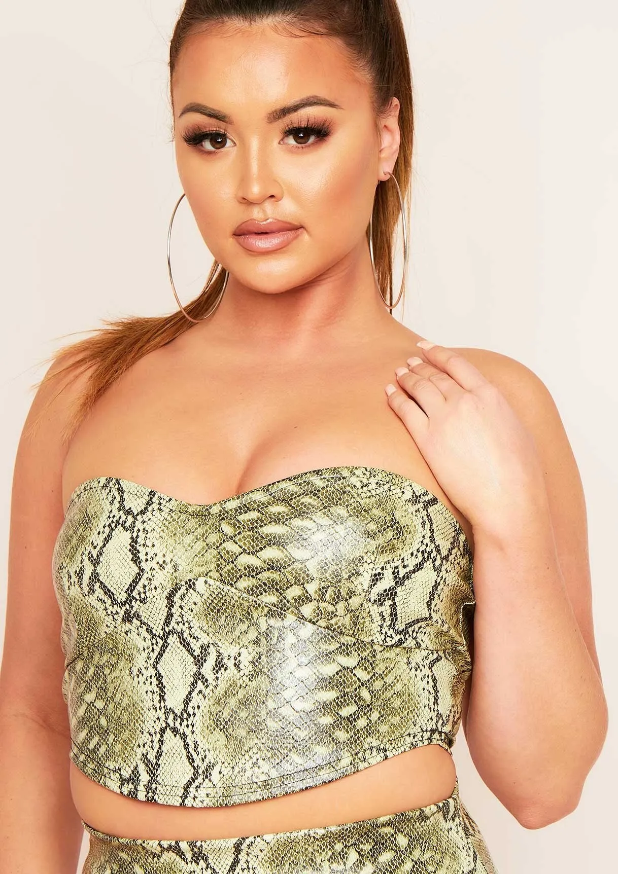 Dianah Green Vegan Leather Snake Print Cupped Crop Top Bralet Corset sold by Missy Empire