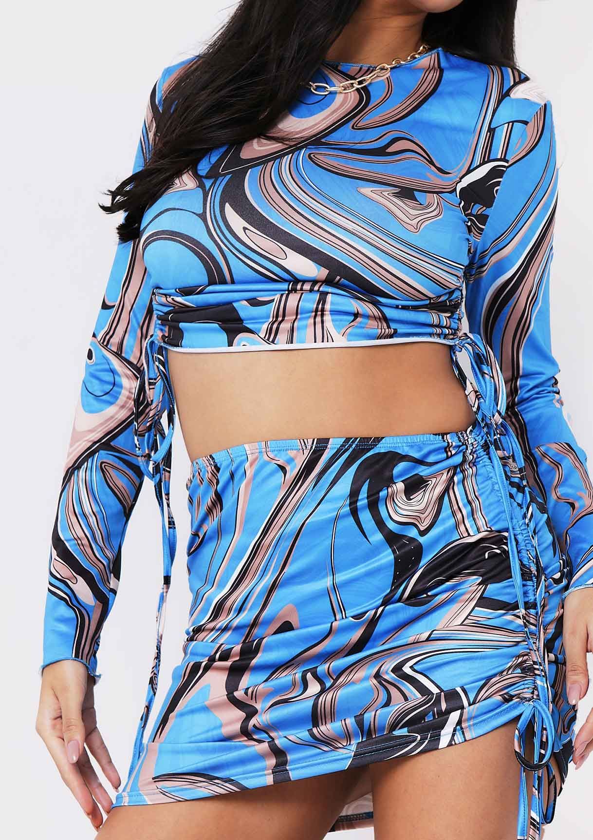 Cindy Blue Print Long Sleeve Crop Top sold by Missy Empire product image thumbnail 2