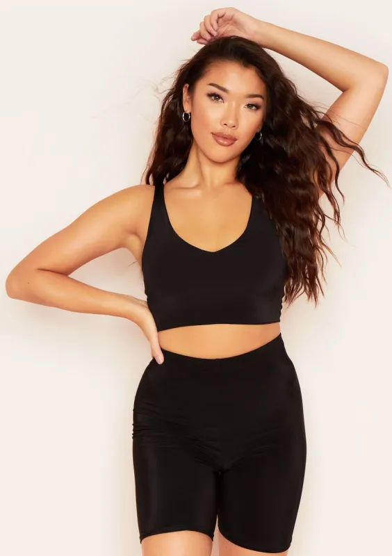 Chrissy Black Plunge Crop Top sold by Missy Empire