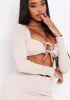 Mina Beige Tie Up Cut Out Long Sleeve Crop Top sold by Missy Empire