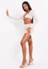 Mina Beige Tie Up Cut Out Long Sleeve Crop Top sold by Missy Empire