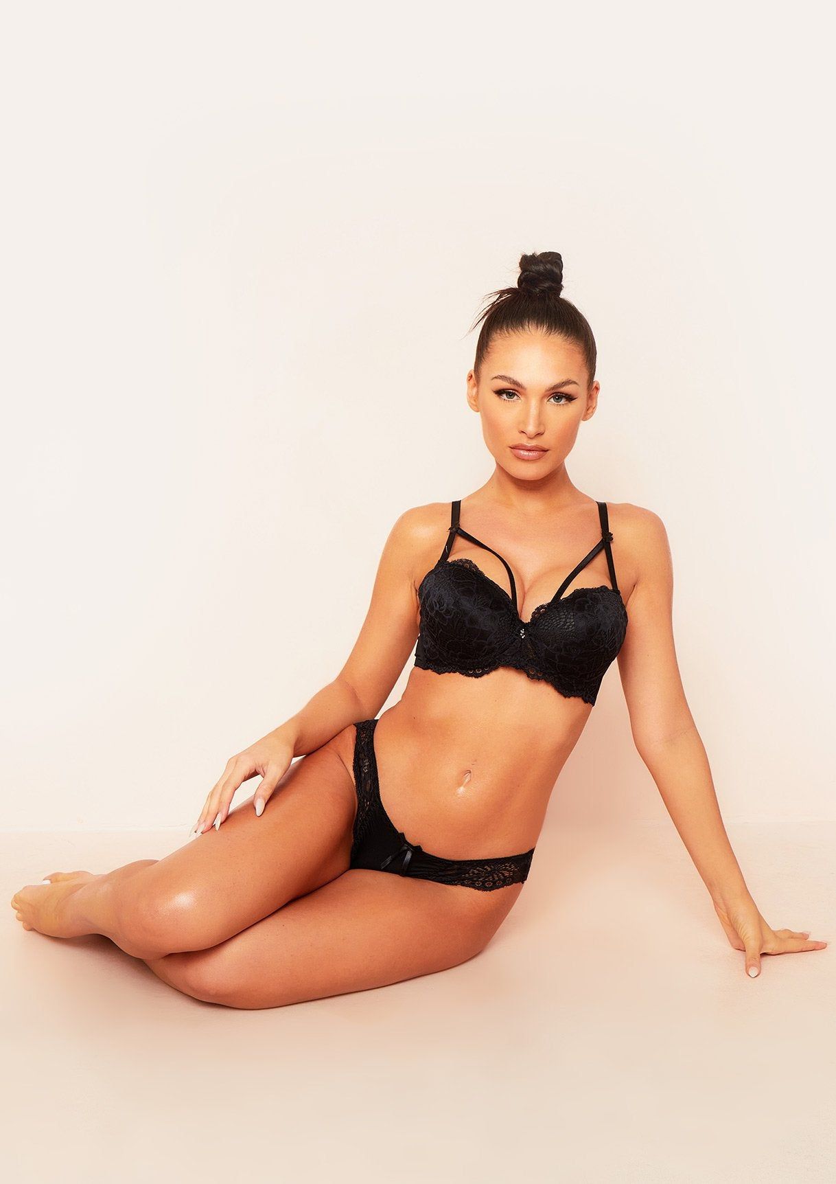 Georgia Black Lace Harness Bra & Knicker Lingerie Set sold by Missy Empire product image thumbnail 2