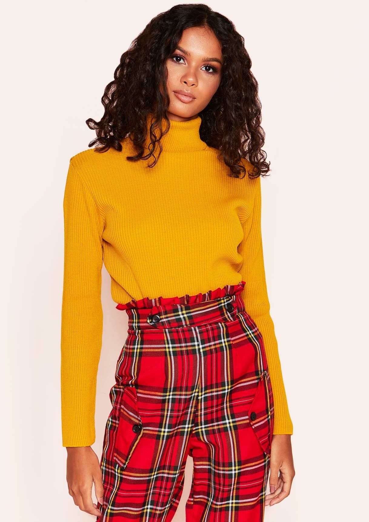 Elli Mustard Ribbed Roll Neck Jumper sold by Missy Empire