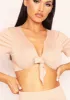Tamara Beige Thick Jersey Tie Front Crop Top sold by Missy Empire