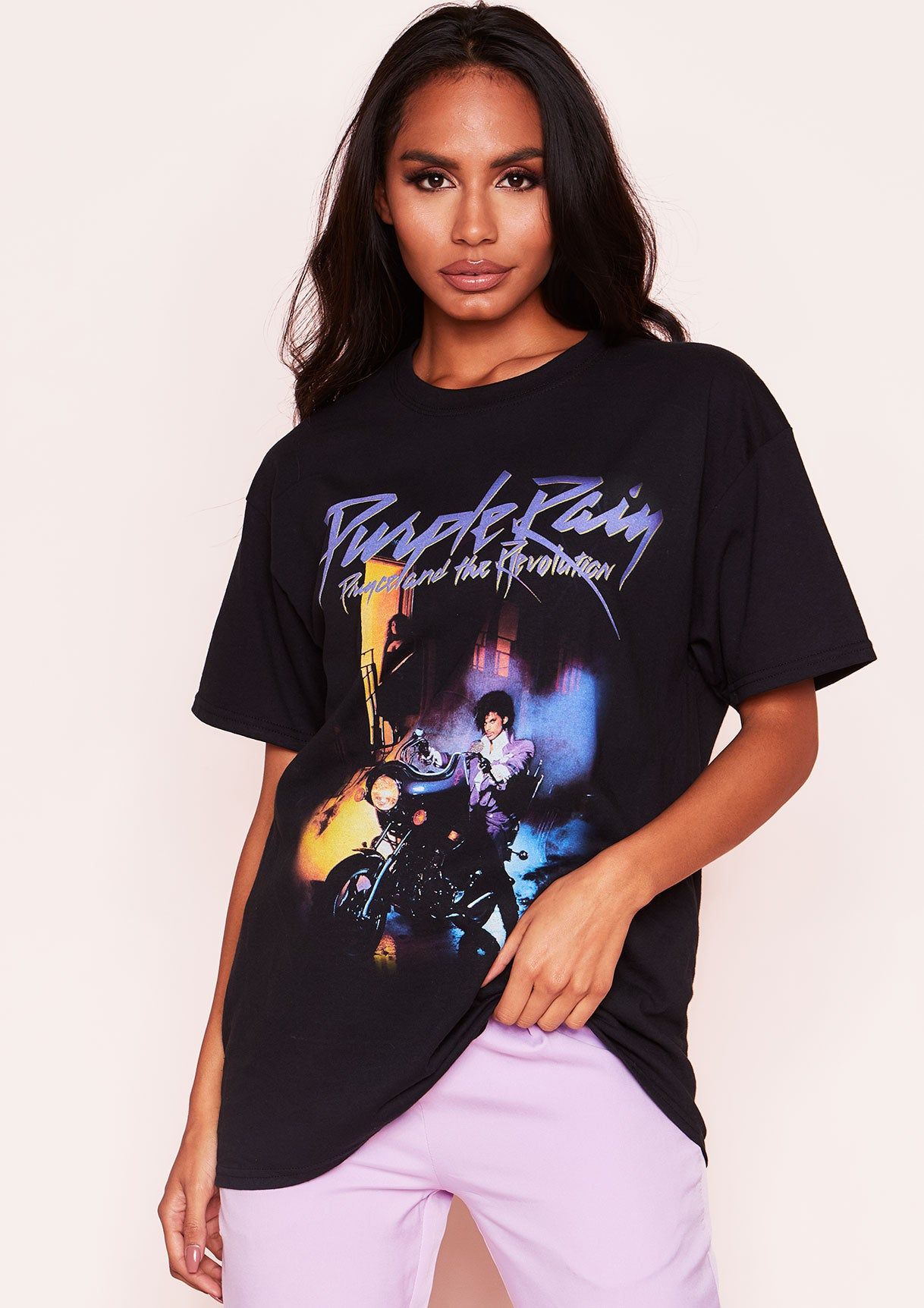Janet Black Graphic Oversized T-Shirt sold by Missy Empire