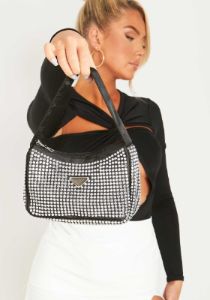 Aaliyah Black Diamante Shoulder Bag sold by Missy Empire