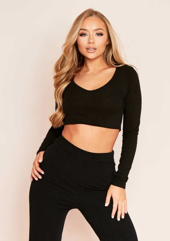 Maila Black Mix & Match Ribbed V Plunge Crop Top sold by Missy Empire