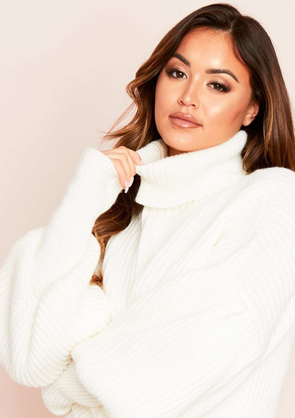 Aiyana Cream Balloon Sleeve Roll Neck Cropped Jumper sold by Missy Empire product image thumbnail 3