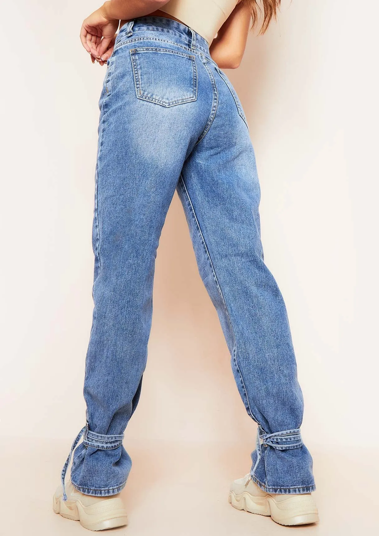 Cici Denim Mid Wash Tie Hem Straight Leg Jeans sold by Missy Empire product image thumbnail 4