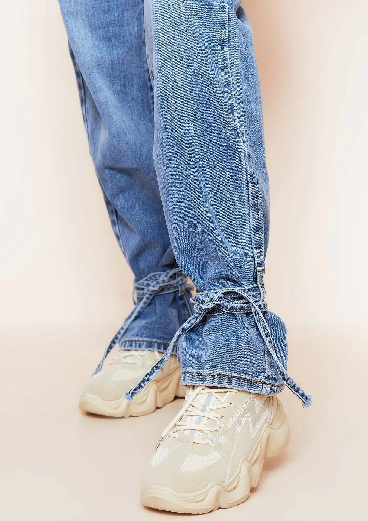 Cici Denim Mid Wash Tie Hem Straight Leg Jeans sold by Missy Empire product image thumbnail 3