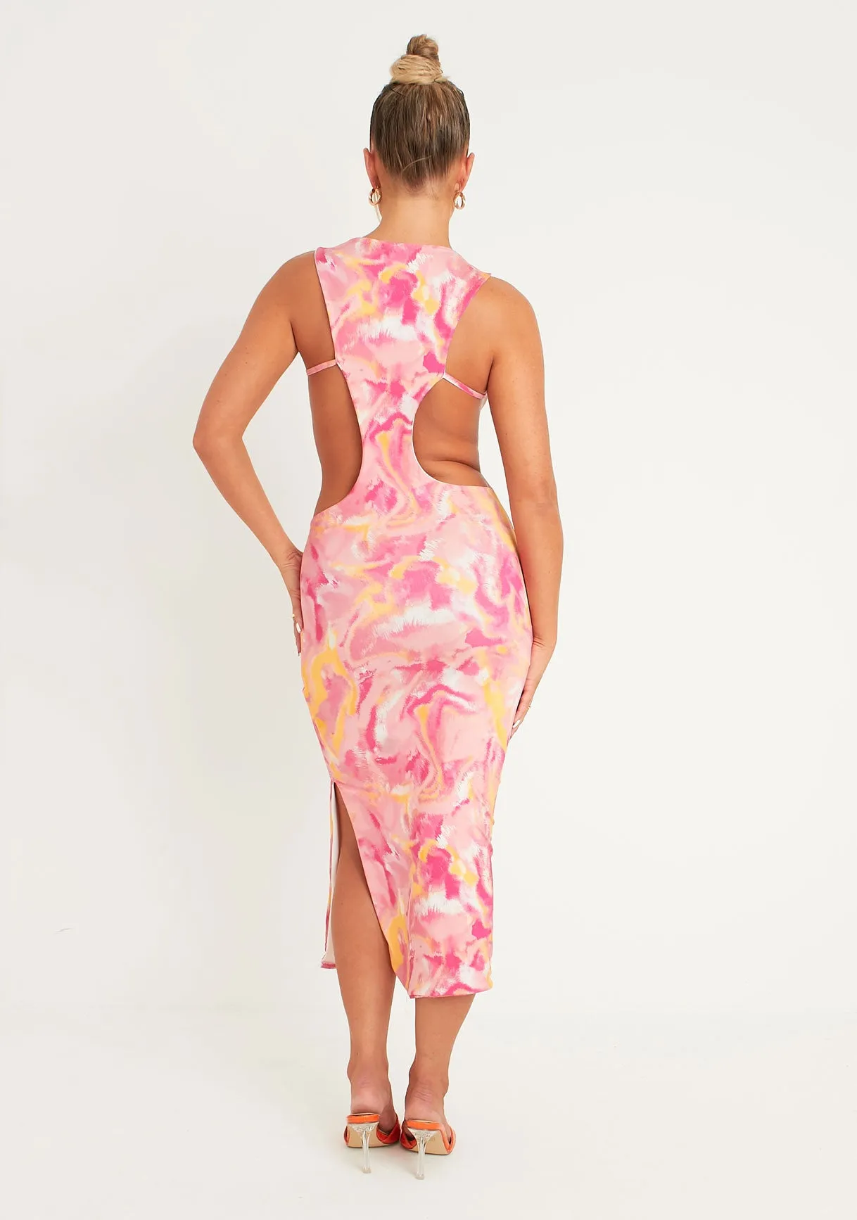 Aniyah Pink Abstract Print Midaxi Cut Out Dress sold by Missy Empire product image thumbnail 4