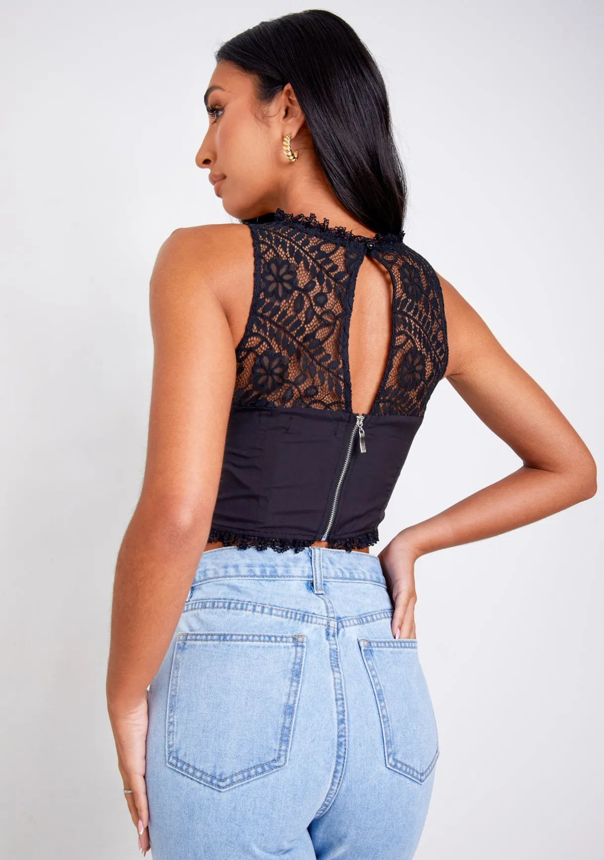 Kyla Black Lace Frill Corset Top sold by Missy Empire product image thumbnail 5